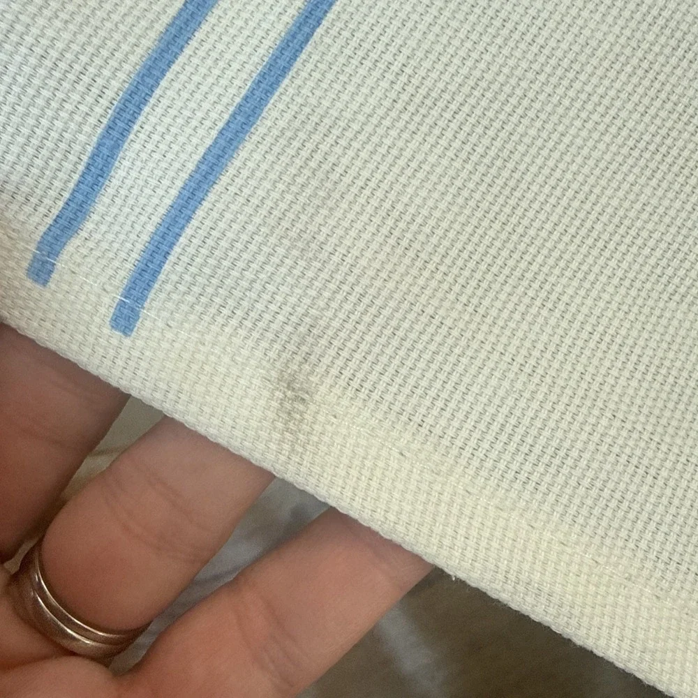 Vintage Italian Tablecloth Embroidered Salt Pepper Plaid 100% Cotton 56x93 Italy